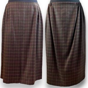 Fully Lined 99% Wool Skirt Talbots Woman Stretch Brown With Pink & Moss Stripes